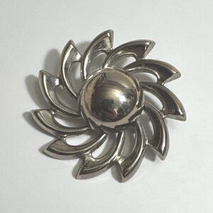 Vintage Silver Tone Swirl Flower Brooch Statement Pin